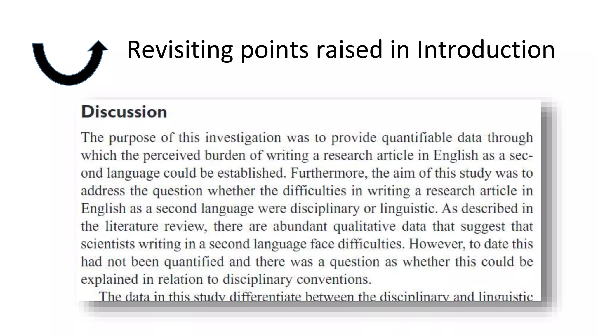 Revisiting points raised in Introduction
 
