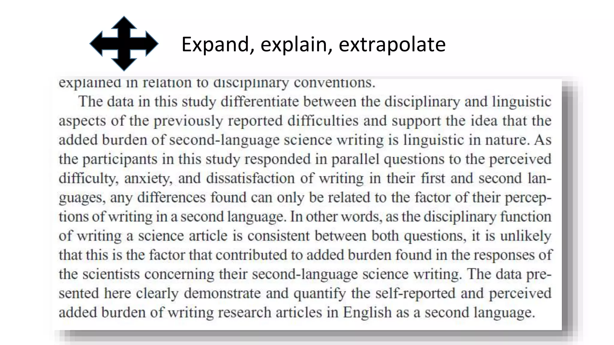 Expand, explain, extrapolate
 