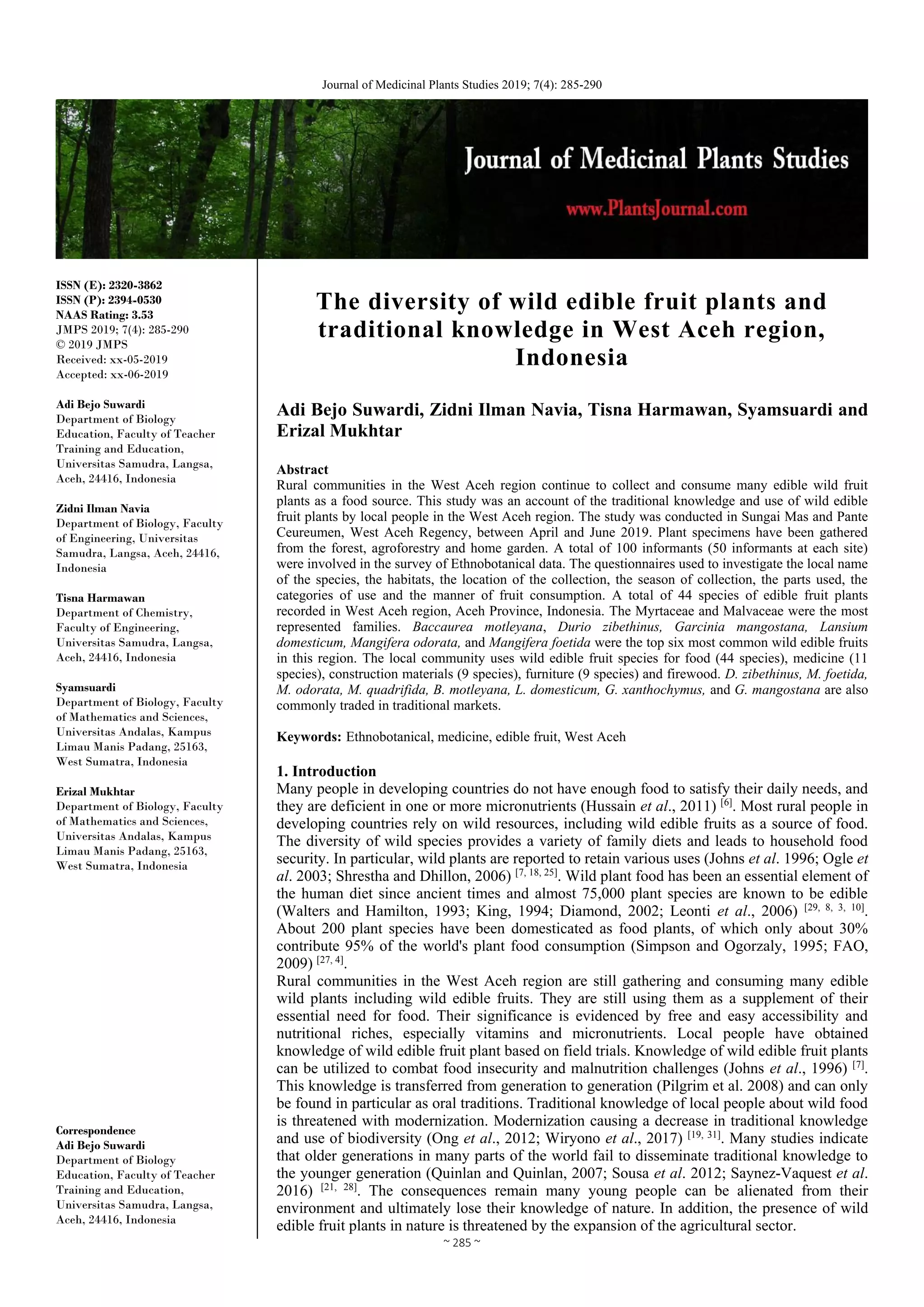 The diversity of wild edible fruit plants and traditional knowledge in ...
