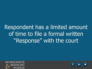 Respondent has a limited amount
of time to file a formal written
“Response” with the court
 