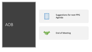AOB
Suggestions for next PPG
Agenda
End of Meeting
 