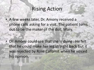  Mary lost hope about her twisted leg which actually can be treated. Dr. Amony tried to give her that hope but he was stopped by Rose Callamit who did not want Mary to be treated.