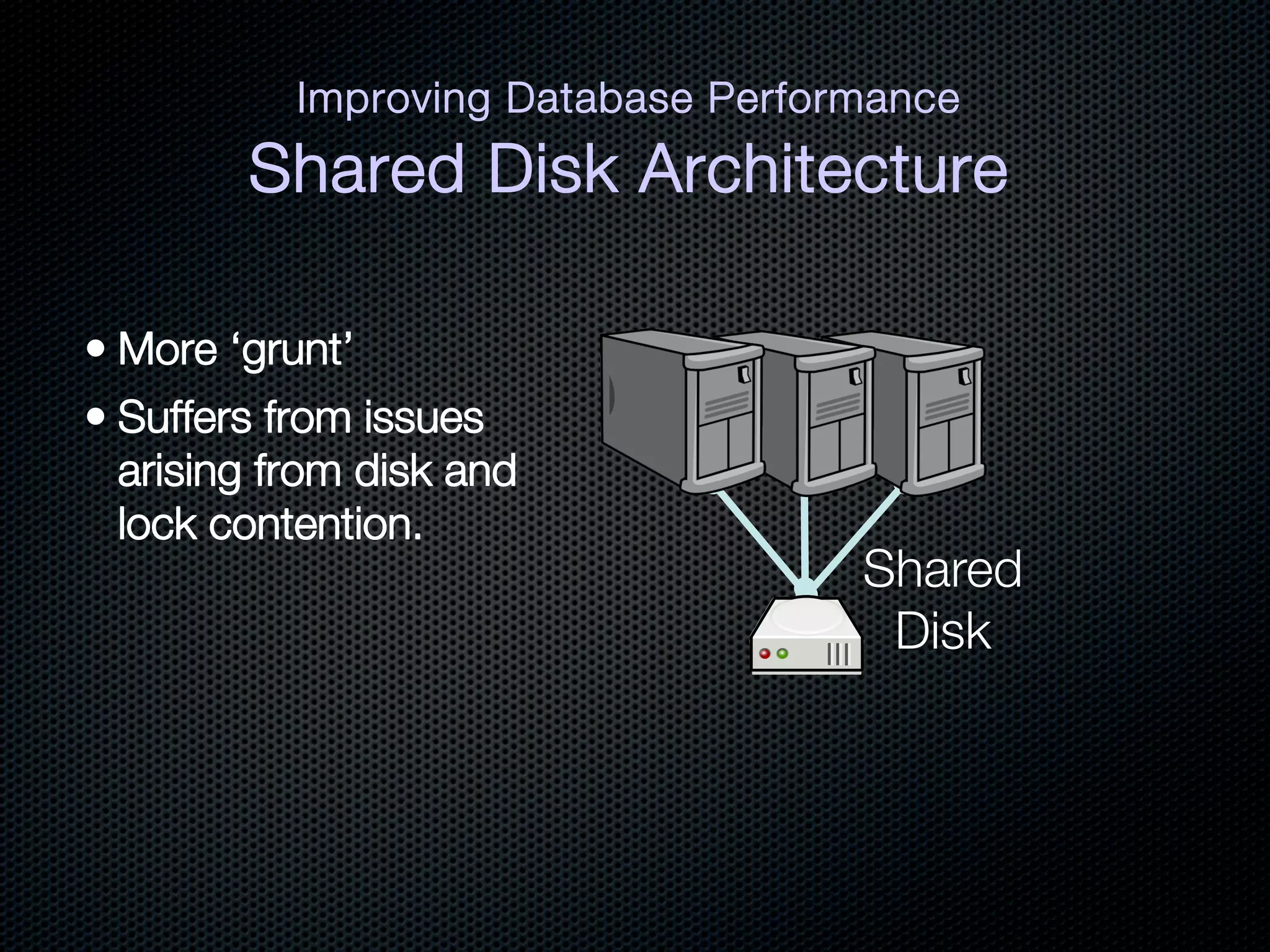 Improving Database Performance !
Shared Disk Architecture




                            Shared
                             Disk
 