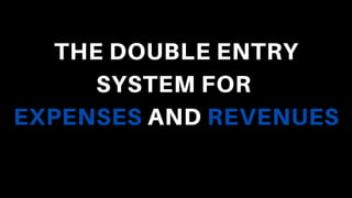 THE DOUBLE ENTRY
SYSTEM FOR
EXPENSES AND REVENUES
 