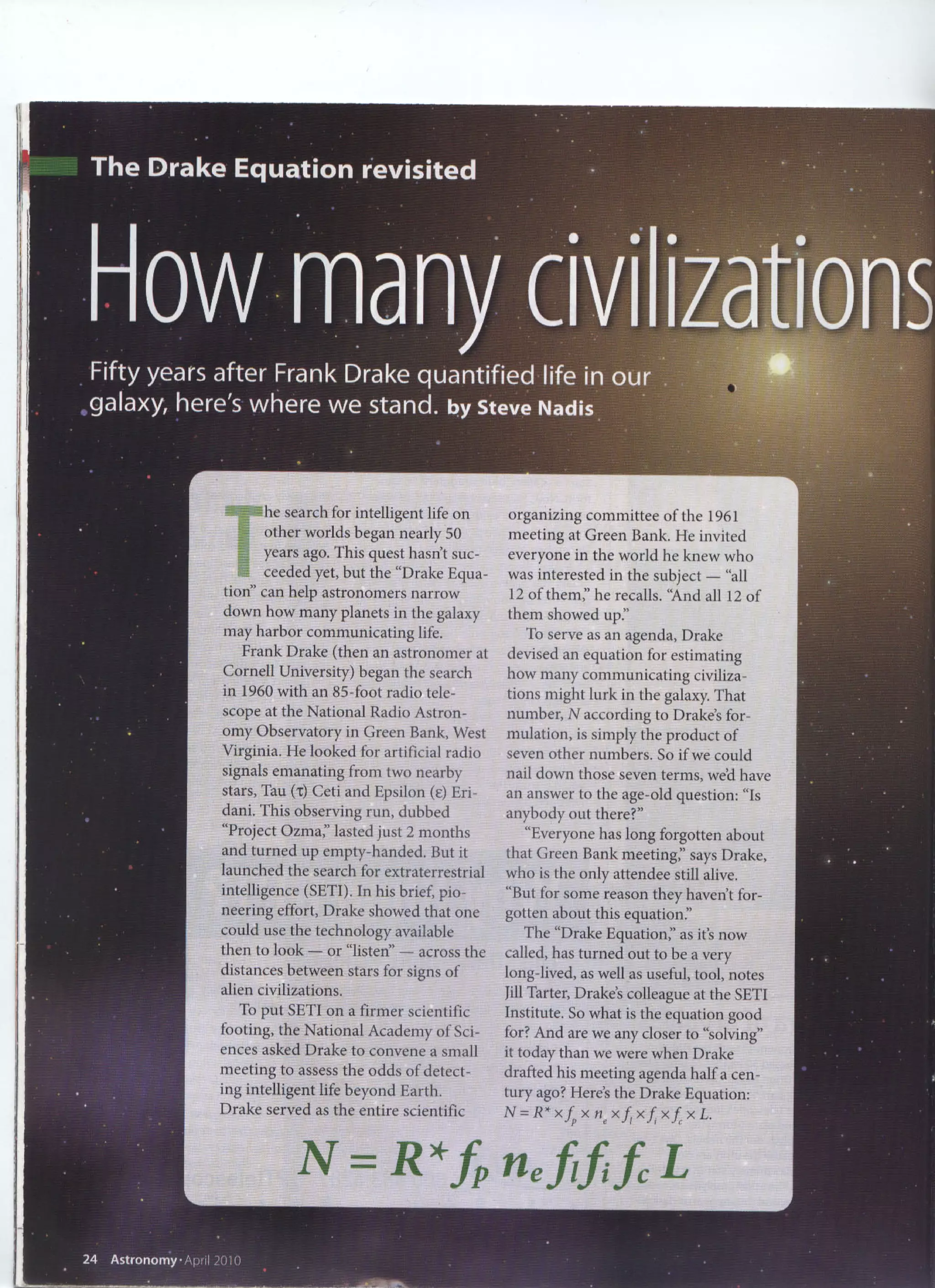 The drake equation revisited