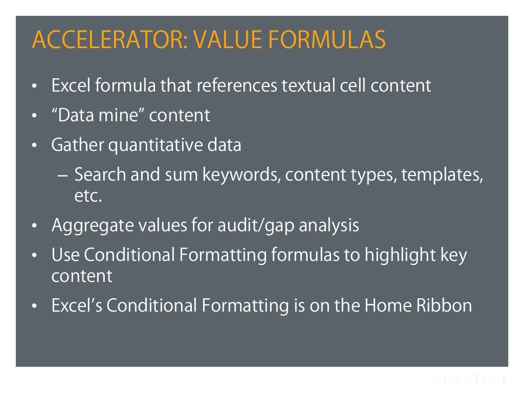 ACCELERATOR VALUE FORMULAS• Excel formula