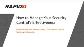 How to Manage Your Security
Control's Effectiveness
How to Manage Your Security Control's Effectiveness| Rapid7
Whiteboard Wednesday

 