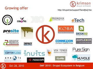 Oct 28, 2010 DMF 2010 : Drupal Ecosystem in Belgium
Growing offer http://drupal.be/support?land[be]=be
 