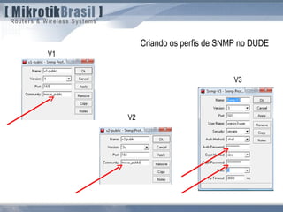 Criando os perfis de SNMP no DUDE
V1
V2
V3
 