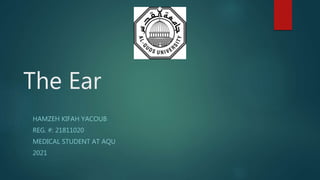 The Ear
HAMZEH KIFAH YACOUB
REG. #: 21811020
MEDICAL STUDENT AT AQU
2021
 