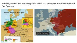 Germany divided into four occupation zones; USSR occupied Eastern Europe and
East Germany
 