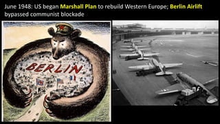 June 1948: US began Marshall Plan to rebuild Western Europe; Berlin Airlift
bypassed communist blockade
 