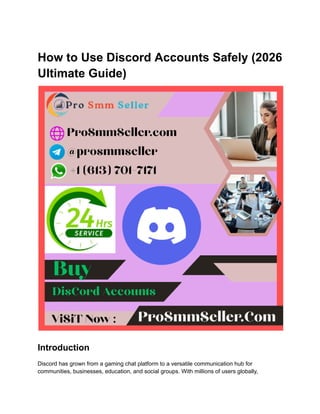 Ultimate 2026 Guide to Using Discord Accounts Safely and Effectively | PDF