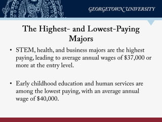 The highest- and lowest-paying majors
•  STEM, health, and business majors are the highest
paying, leading to average annu...
