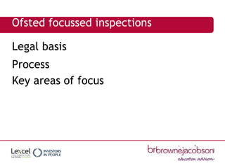 Legal basis
Process
Key areas of focus
Ofsted focussed inspections
 