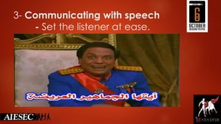 3- Communicating with speech
- Set the listener at ease.
 
