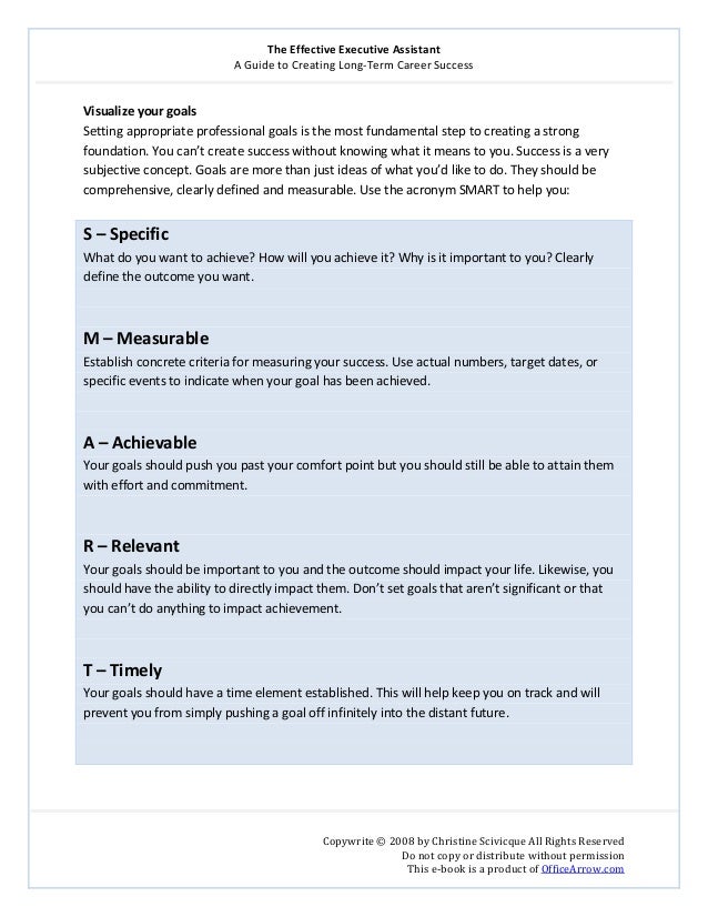 the effective executive assistant executive assistant career goals examples