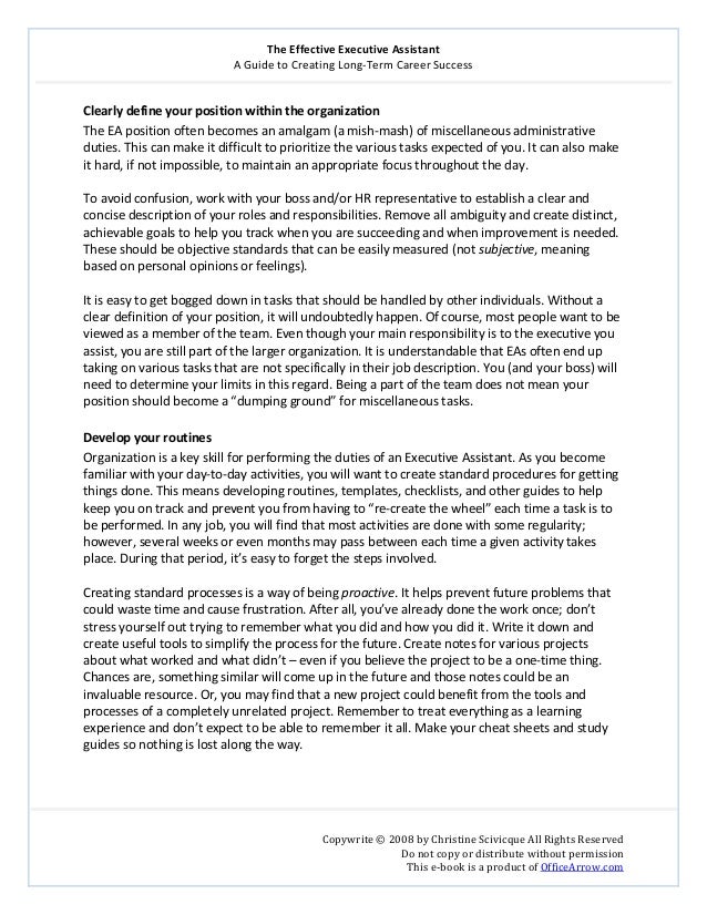 objective for executive assistant