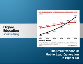 The Effectiveness of Mobile Lead Generation in Higher
Ed
Slide 1
The Effectiveness of
Mobile Lead Generation
in Higher Ed
 