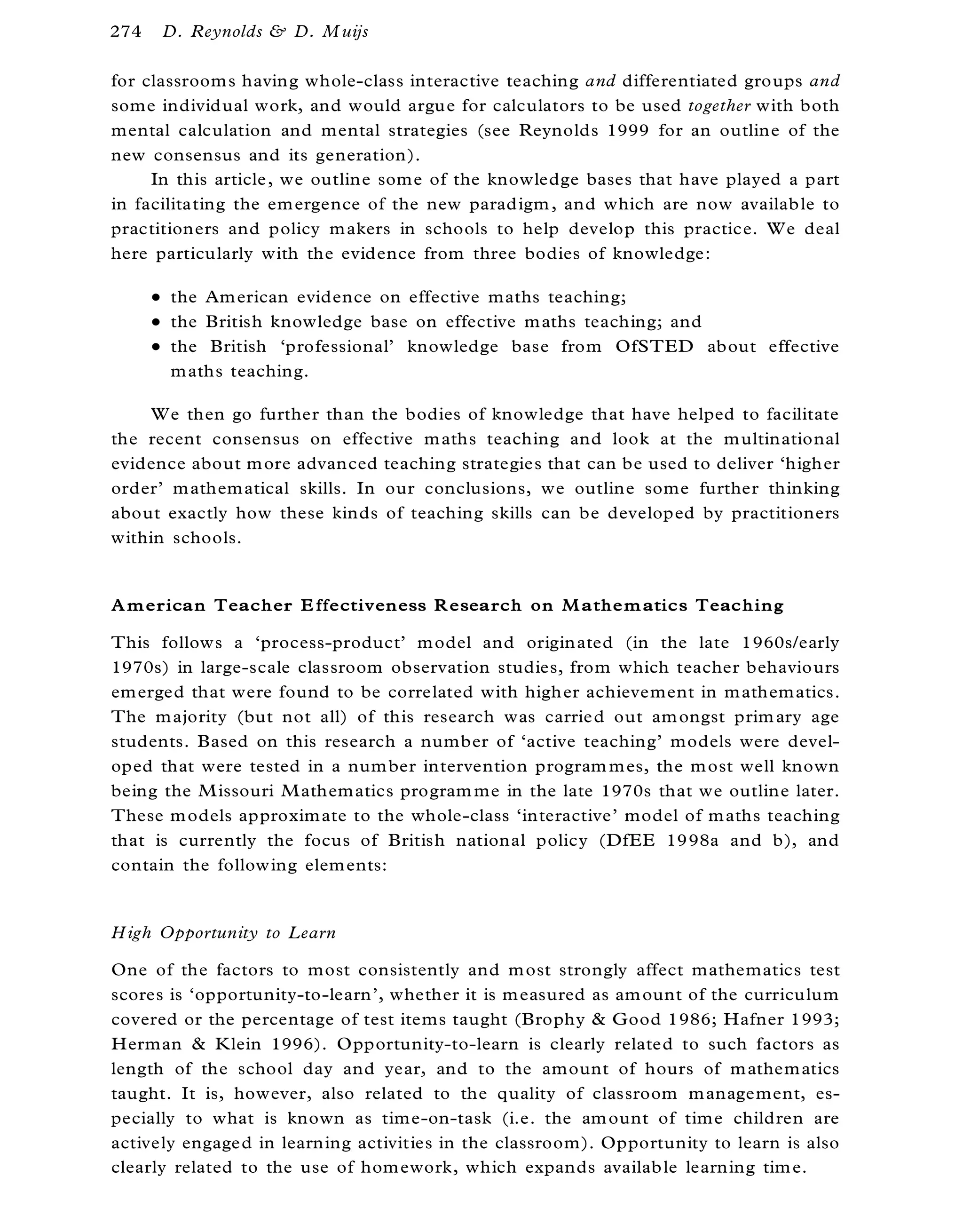The effective teaching of mathematics a review of research | PDF