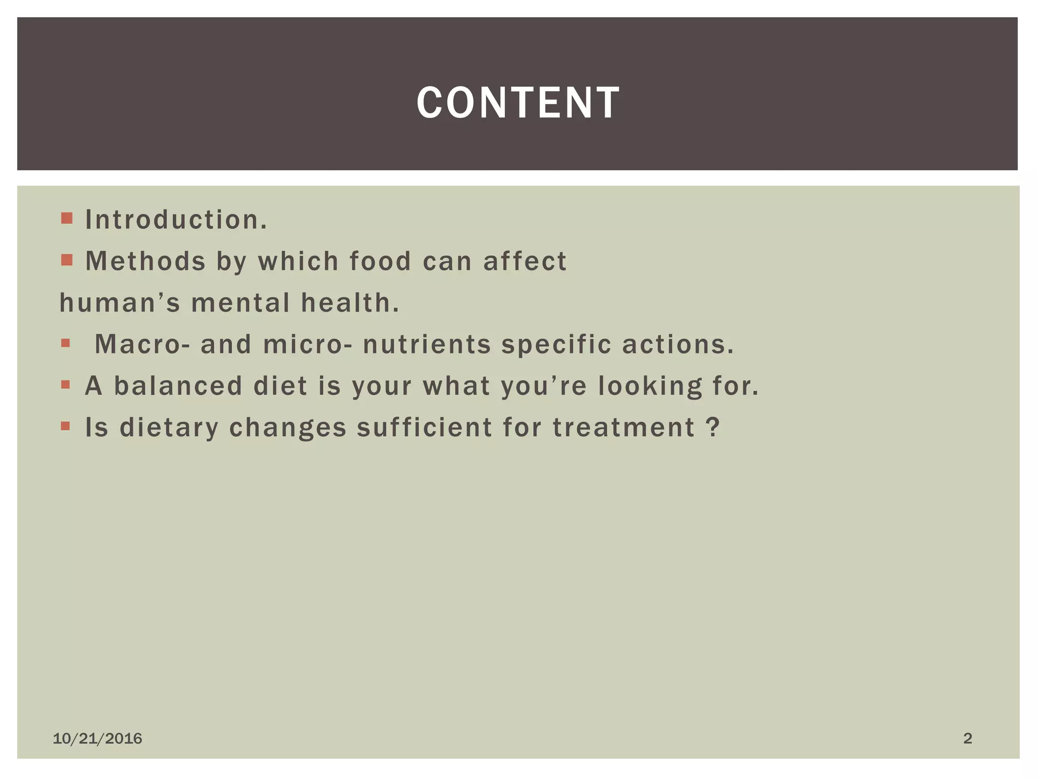The effect of nutrition on mental health | PPTX