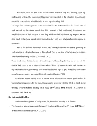 The Effect Of Think Aloud Strategy Toward Students Reading Skill