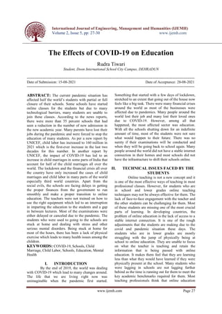 Rudra Tiwari The Effects of COVID 19 on Education | PDF