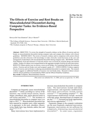 The Effects Of Exercise And Rest Breaks On Musculoskeletal Discomfort ...