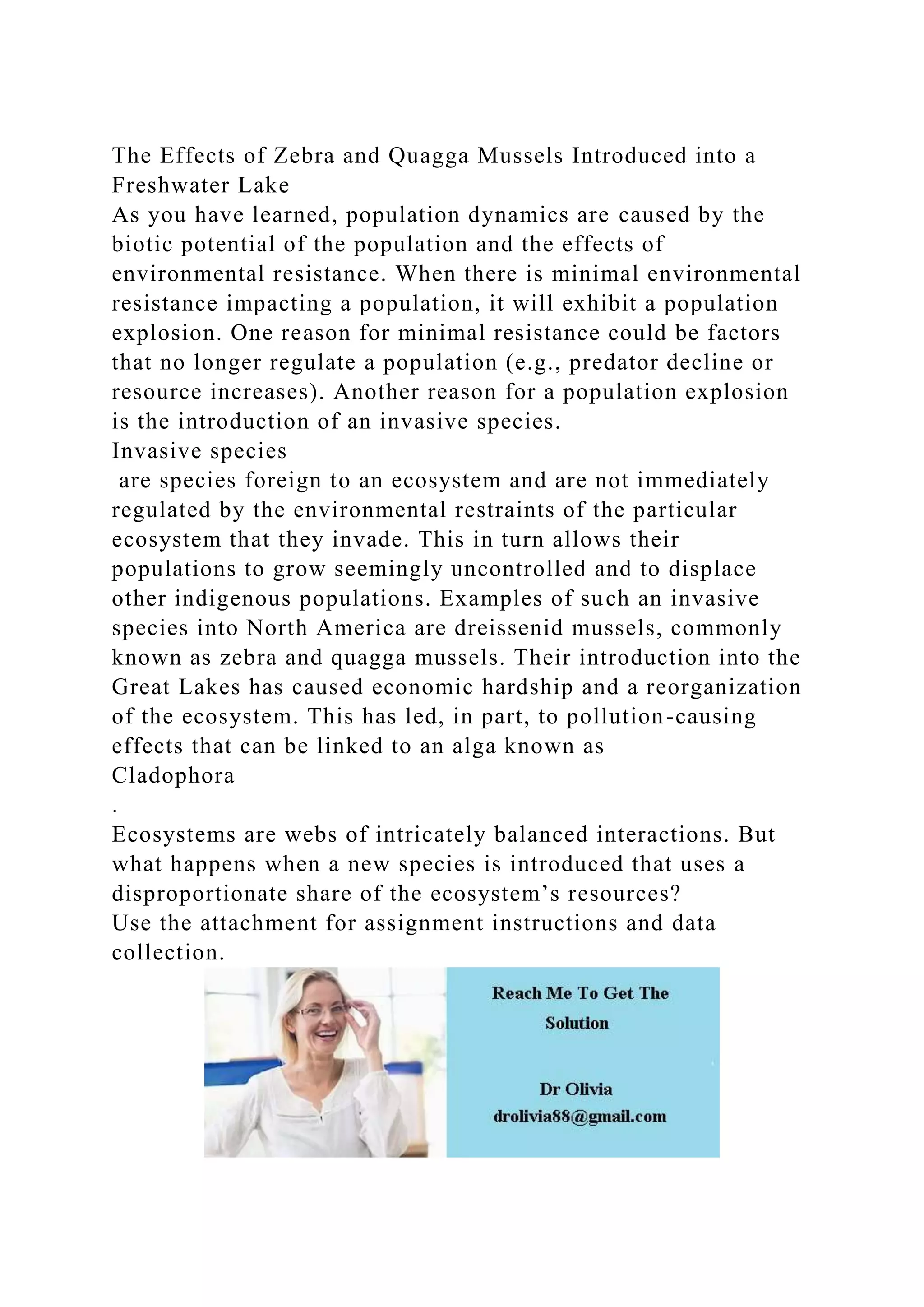 The Effects of Zebra and Quagga Mussels Introduced into a Freshwater.docx