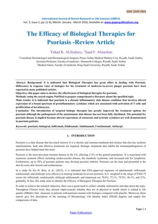 The Efficacy of Biological Therapies for Psoriasis - Review Article | PDF