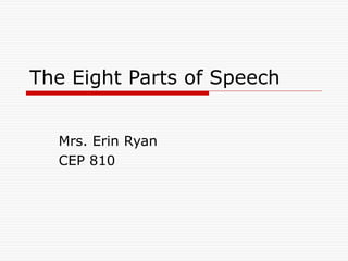 The Eight Parts of Speech
Mrs. Erin Ryan
CEP 810
 