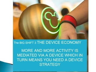The BIG SHIFT 3 THE DEVICE ECONOMY
MORE AND MORE ACTIVITY IS
MEDIATED VIA A DEVICE WHICH IN
TURN MEANS YOU NEED A DEVICE
STRATEGY
 