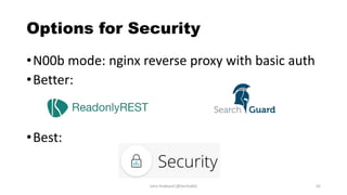 Options for Security
•N00b mode: nginx reverse proxy with basic auth
•Better:
•Best:
John Hubbard [@SecHubb] 42
 
