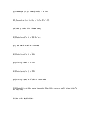 [7] Clauses (la), (lb), (lc) Subs by Act No. 22 of 1998.
[8] Clauses (ma), (mb), (mc) Ins by Act No. 22 of 1998.
[9] Subs. by Act No. 50 of 1991 for `twenty.
[10] Subs. by Act No. 50 of 1991 for `ten'.
[11] Part II-A Ins by Act No. 22 of 1998.
[12] Subs. by Act No. 22 of 1998.
[13] Subs. by Act No. 22 of 1998.
[14] Subs. by Act No. 22 of 1998.
[15] Subs. by Act No. 20 of 1983, for certain words.
[16] Clause (a) ins. and the original clauses (a), (b) and (c) re-numbered as (b), (c) and (d) by Act
No. 20 of 1983.
[17] Ins. by Act No. 20 of 1983.
 