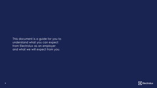 2
This document is a guide for you to
understand what you can expect
from Electrolux as an employer
and what we will expect from you.
 