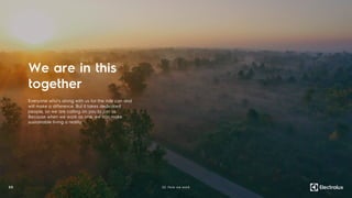 Everyone who’s along with us for the ride can and
will make a difference. But it takes dedicated
people, so we are calling on you to join us.
Because when we work as one, we can make
sustainable living a reality.
We are in this
together
25 02. How we work
 