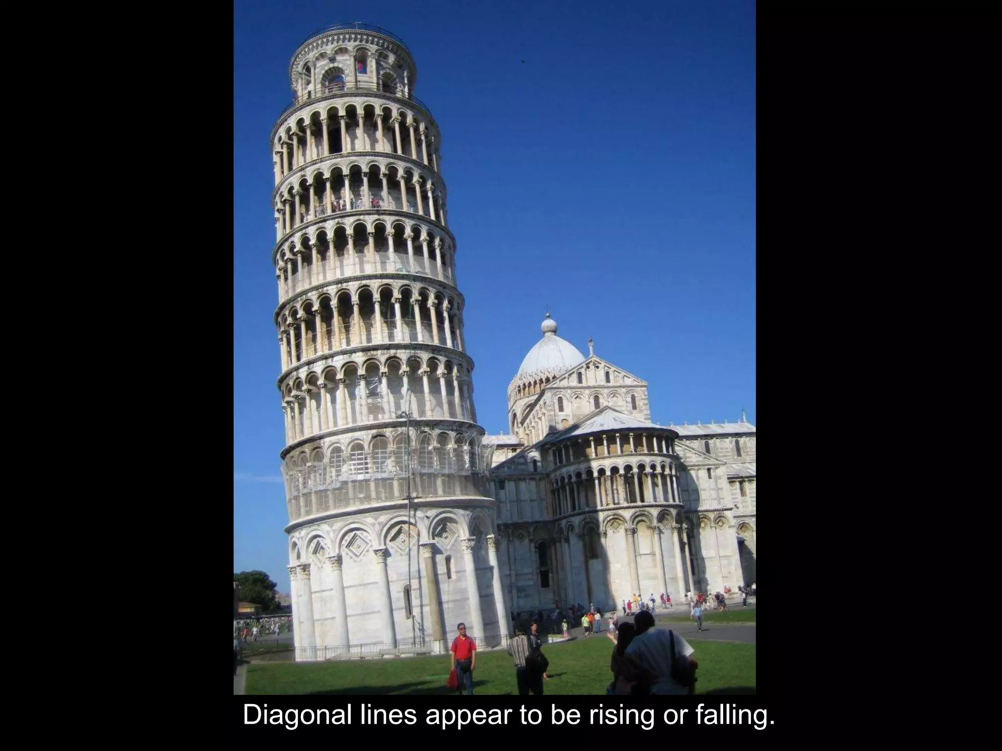 Diagonal lines appear to be rising or falling.
 