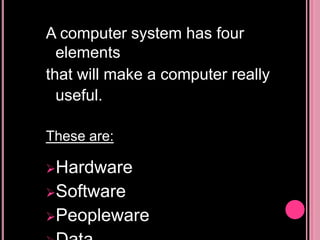 The elements of a computer system | PPTX | Desktops | Computing