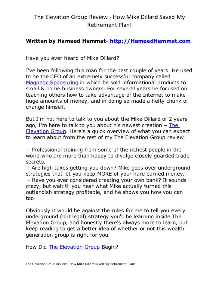 The Elevation Group Review How Mike Dillard Saved My Retirement Pla