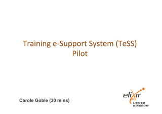 Training	
  e-­‐Support	
  System	
  (TeSS)	
  
Pilot	
  
Carole Goble (30 mins)
 