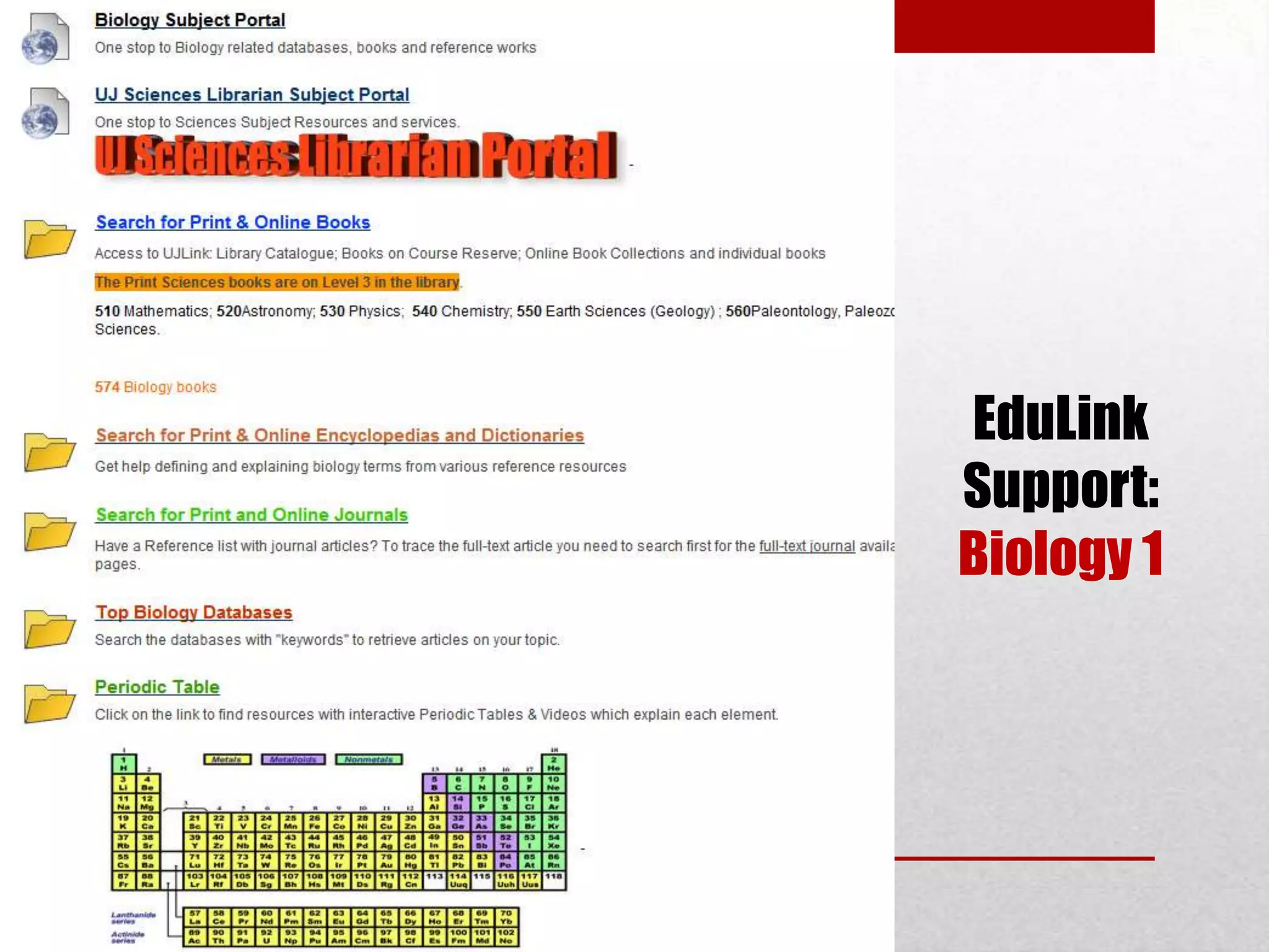 EduLink
Support:
Biology 1
 