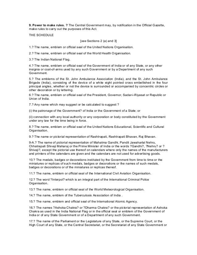 The emblems and names (prevention of improper use) act, 1950