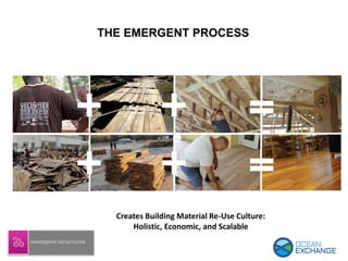 THE EMERGENT PROCESS
Creates Building Material Re-Use Culture:
Holistic, Economic, and Scalable
 