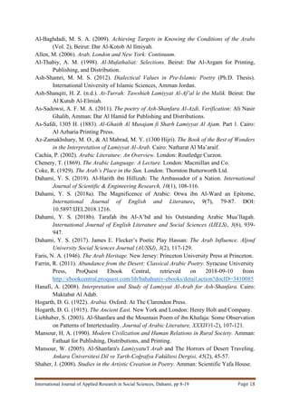 The Eminence of Poetic Arabic Language: Lamiyyat Al Arab of Ash ...