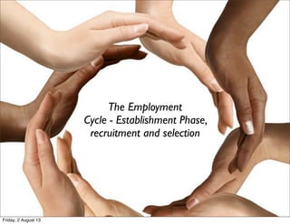 The Employment Cycle
The Employment
Cycle - Establishment Phase,
recruitment and selection
Friday, 2 August 13
 