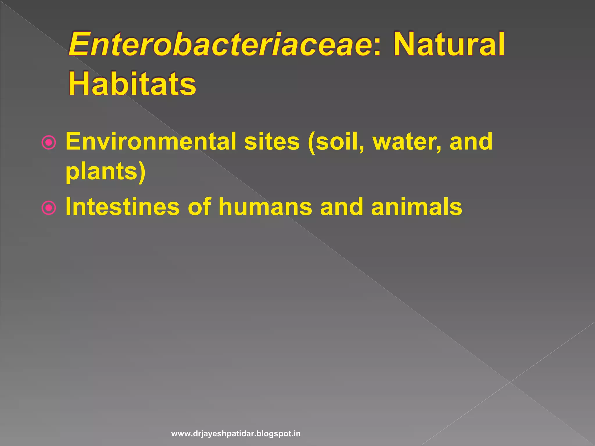  Environmental sites (soil, water, and
plants)
 Intestines of humans and animals
www.drjayeshpatidar.blogspot.in
 