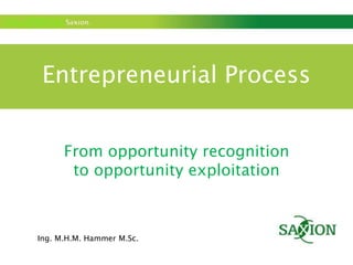 Entrepreneurial Process From opportunity recognition  to opportunity exploitation Ing. M.H.M. Hammer M.Sc. 