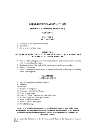 The Equal Remuneration Act 1976 | PDF