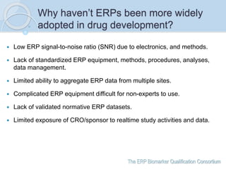 The ERP Biomarker Qualification Consortium
Why haven’t ERPs been more widely
adopted in drug development?
 Low ERP signal...