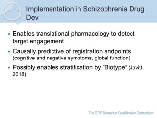 The ERP Biomarker Qualification Consortium
Implementation in Schizophrenia Drug
Dev
 Enables translational pharmacology t...